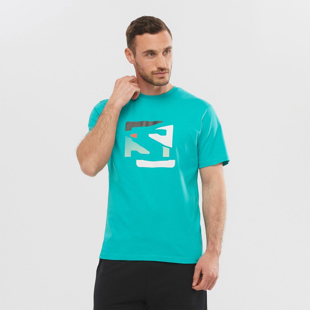 Salomon Israel OUTLIFE GRAPHIC DISRUPTED LOGO SS M - Mens T shirts - Turquoise (FADC-91034)